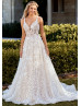 Ivory 3D Lace Tulle V Back Fairytale Wedding Dress